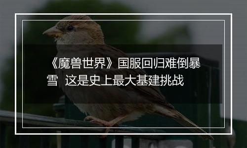 《魔兽世界》国服回归难倒暴雪  这是史上最大基建挑战