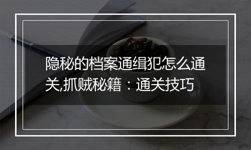 隐秘的档案通缉犯怎么通关,抓贼秘籍：通关技巧