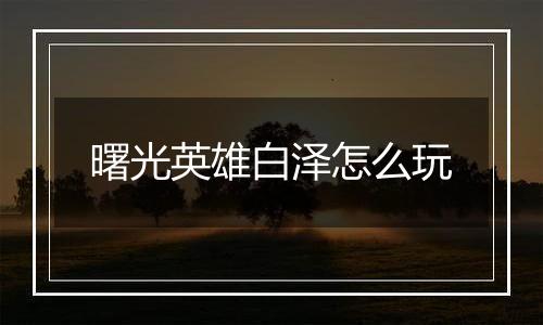 曙光英雄白泽怎么玩