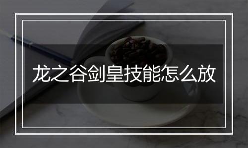 龙之谷剑皇技能怎么放