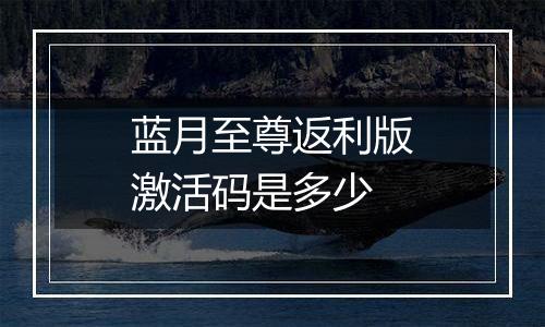 蓝月至尊返利版激活码是多少