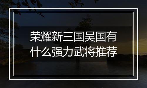 荣耀新三国吴国有什么强力武将推荐