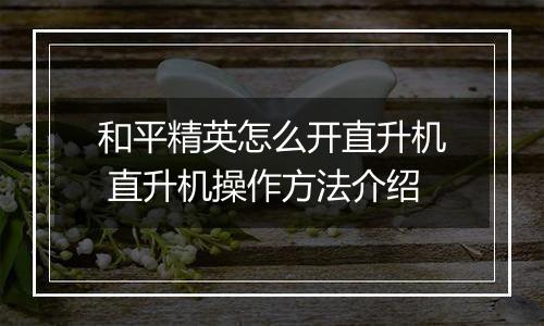 和平精英怎么开直升机 直升机操作方法介绍
