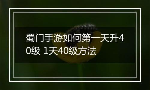 蜀门手游如何第一天升40级 1天40级方法