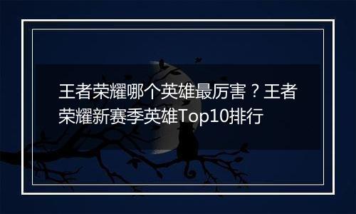 王者荣耀哪个英雄最厉害？王者荣耀新赛季英雄Top10排行