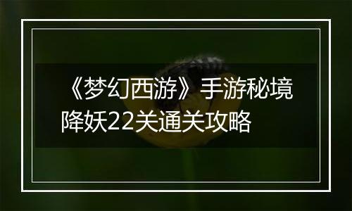 《梦幻西游》手游秘境降妖22关通关攻略