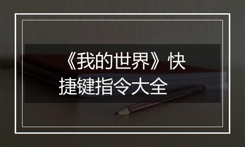 《我的世界》快捷键指令大全