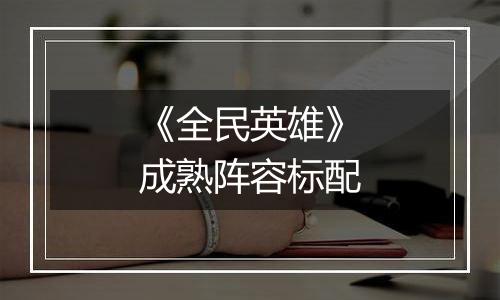 《全民英雄》成熟阵容标配