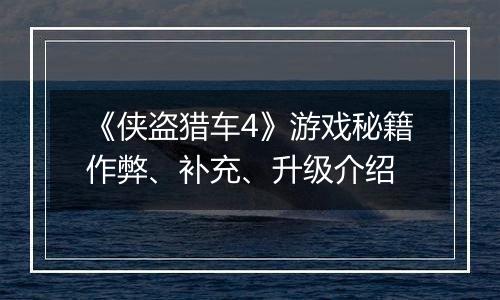《侠盗猎车4》游戏秘籍作弊、补充、升级介绍