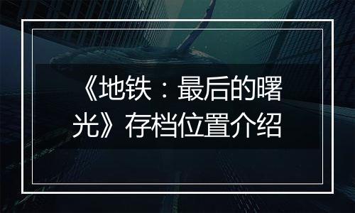 《地铁：最后的曙光》存档位置介绍