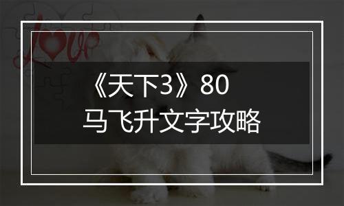 《天下3》80马飞升文字攻略