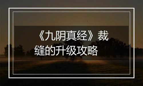 《九阴真经》裁缝的升级攻略