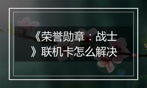 《荣誉勋章：战士》联机卡怎么解决