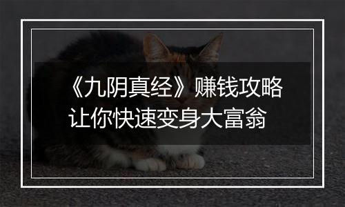 《九阴真经》赚钱攻略 让你快速变身大富翁