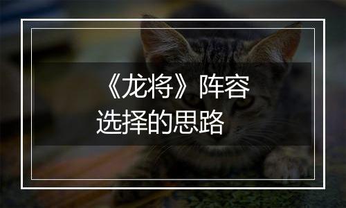 《龙将》阵容选择的思路