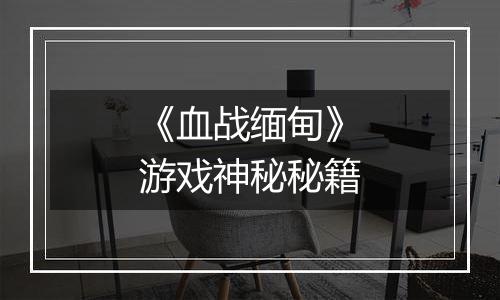 《血战缅甸》游戏神秘秘籍