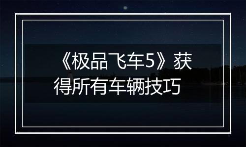 《极品飞车5》获得所有车辆技巧