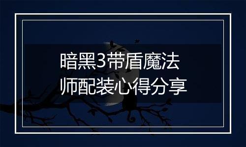 暗黑3带盾魔法师配装心得分享