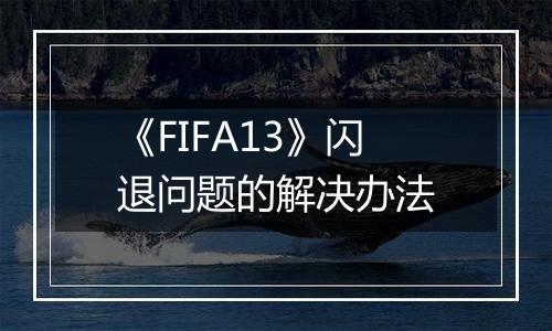 《FIFA13》闪退问题的解决办法