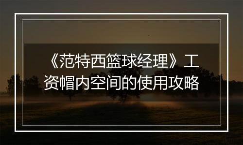 《范特西篮球经理》工资帽内空间的使用攻略