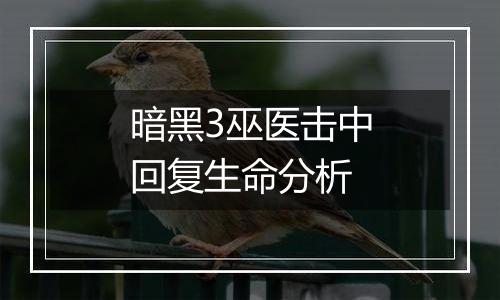 暗黑3巫医击中回复生命分析