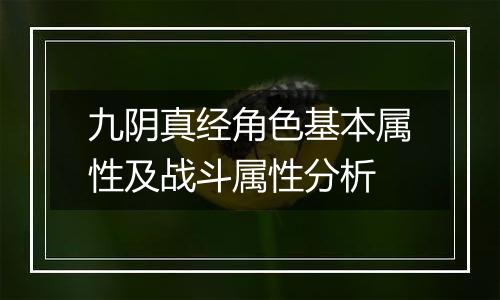九阴真经角色基本属性及战斗属性分析