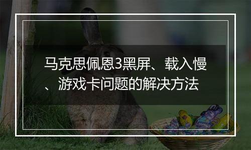 马克思佩恩3黑屏、载入慢、游戏卡问题的解决方法