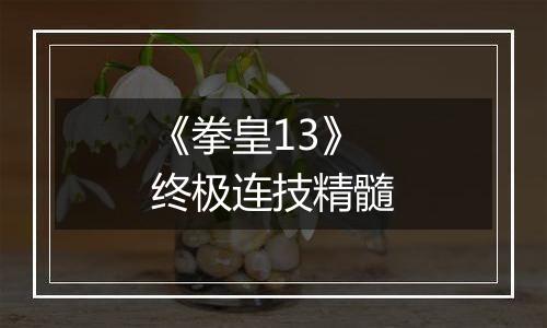 《拳皇13》终极连技精髓