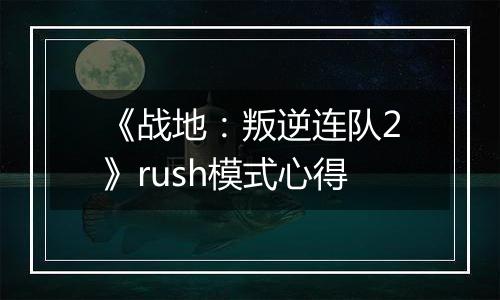 《战地：叛逆连队2》rush模式心得