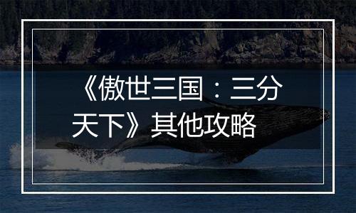 《傲世三国：三分天下》其他攻略