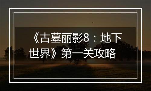 《古墓丽影8：地下世界》第一关攻略