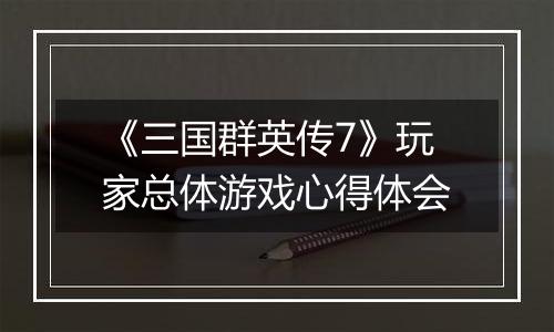 《三国群英传7》玩家总体游戏心得体会