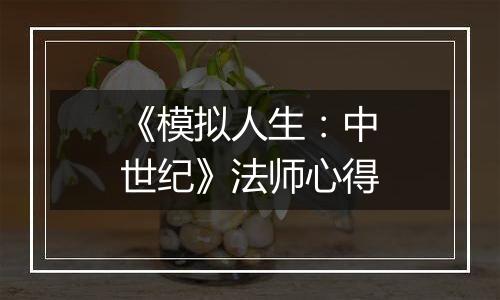 《模拟人生：中世纪》法师心得