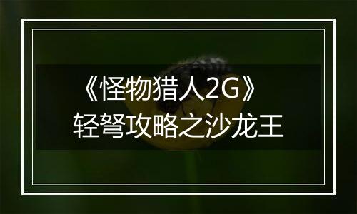 《怪物猎人2G》轻弩攻略之沙龙王