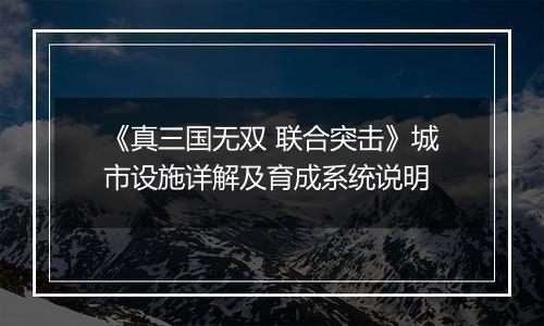 《真三国无双 联合突击》城市设施详解及育成系统说明