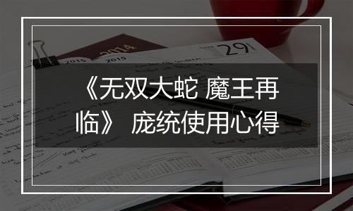《无双大蛇 魔王再临》 庞统使用心得