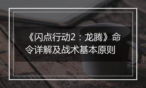 《闪点行动2：龙腾》命令详解及战术基本原则