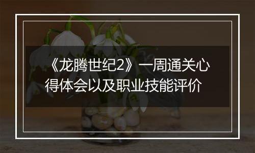 《龙腾世纪2》一周通关心得体会以及职业技能评价