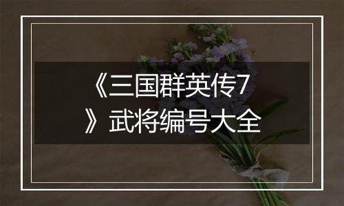 《三国群英传7》武将编号大全