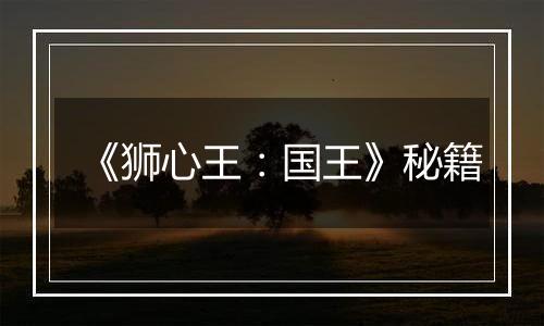 《狮心王：国王》秘籍