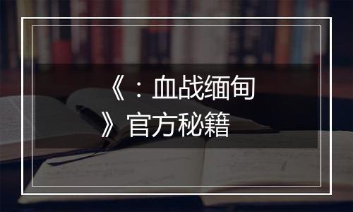 《：血战缅甸》官方秘籍