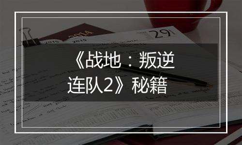 《战地：叛逆连队2》秘籍