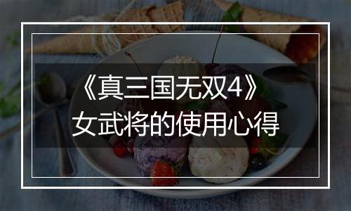 《真三国无双4》女武将的使用心得