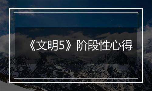 《文明5》阶段性心得