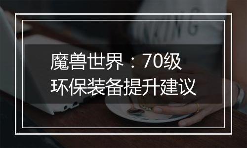 魔兽世界：70级环保装备提升建议