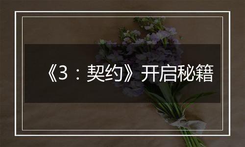 《3：契约》开启秘籍