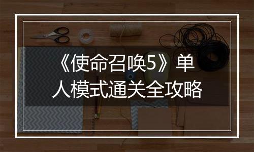 《使命召唤5》单人模式通关全攻略