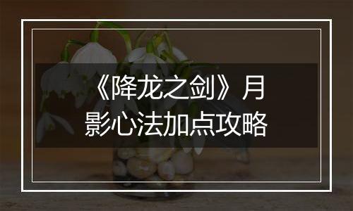 《降龙之剑》月影心法加点攻略