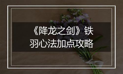 《降龙之剑》铁羽心法加点攻略