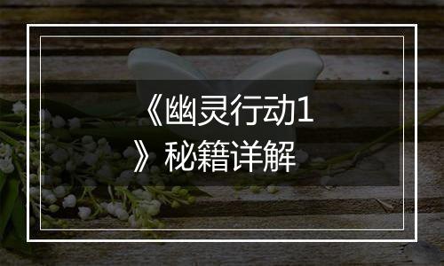《幽灵行动1》秘籍详解